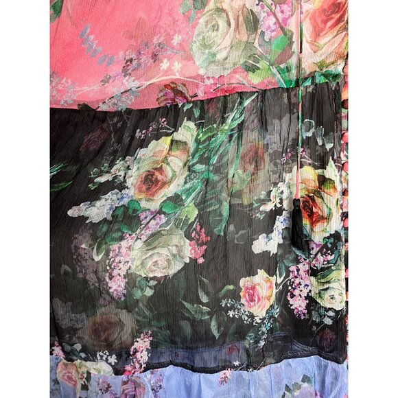 Johnny Was Adore Floral Sheer Boho Dress Button Detail & Tassel Tie Multicolor S - Picture 5 of 13